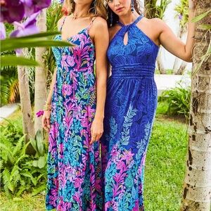 Lilly Pulitzer: Joellane Tiered Maxi Dress in Aegean Navy Calypso Coast, size 0
